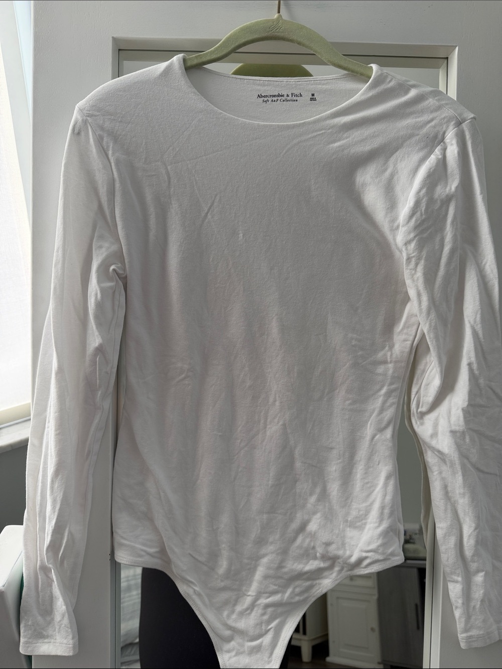 Abercrombie & Fitch White Long Sleeve Bodysuit Top